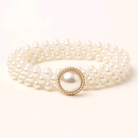 Womens Faux‎ pearl beaded elastic stretch waist coquette wedding dress belt - Picture 5 of 6
